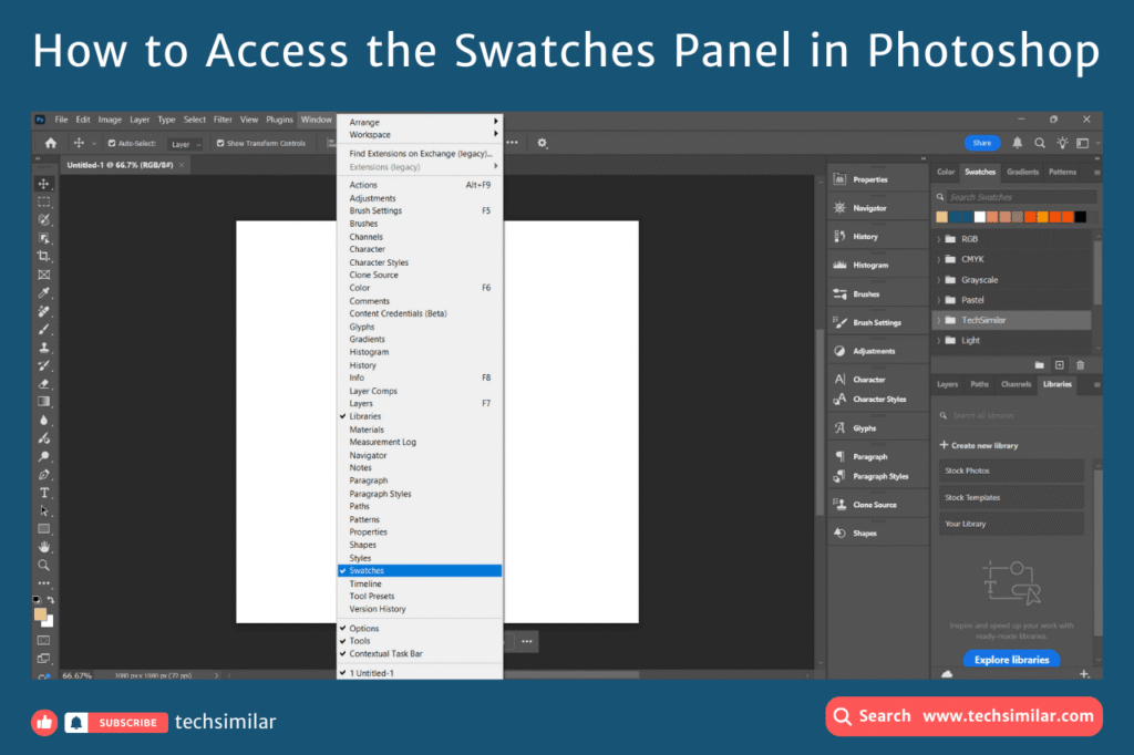 How to access the color Swatches panel in Photoshop.